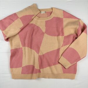 Altar'd State Pink and Orange Patterned Check Knit Sweater Oversized Size XS